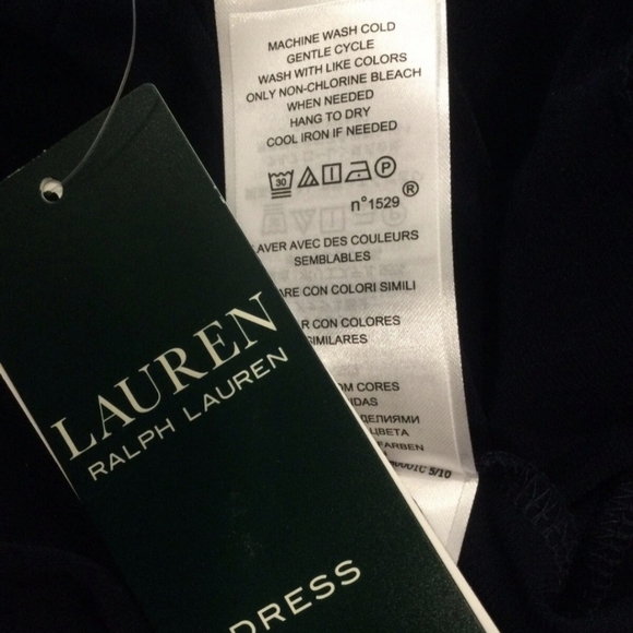 Ralph Lauren Women’s Black Fit & Flare Dress M V-Neck Satin Stripe Cocktail - Picture 6 of 7